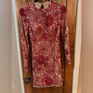 Sherri Hill Elegant Red Floral Sequin Dress